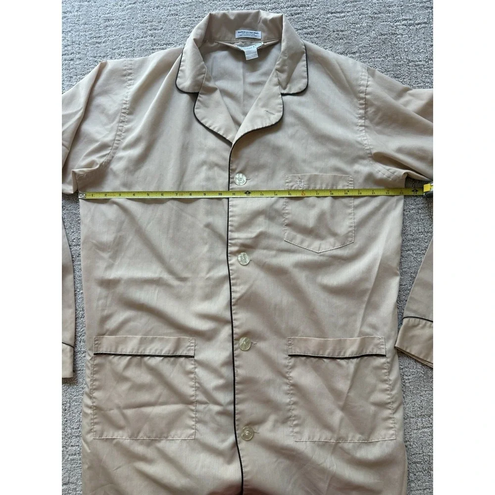 Vintage Christian Dior Monsieur Pajama Top Men's L Long Beige Button Up Dapper